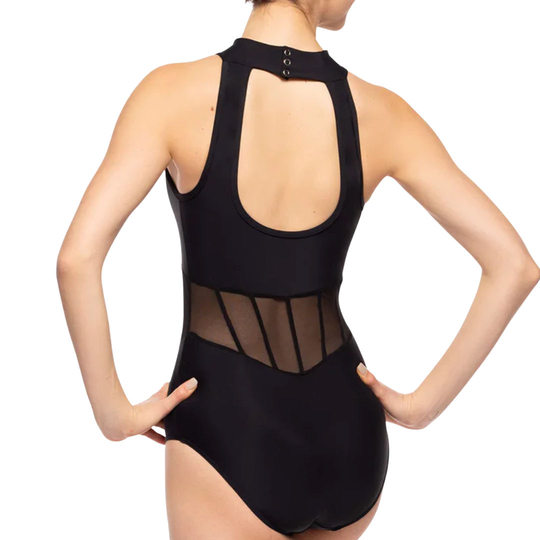 High-Neck Mesh Waist Leotard