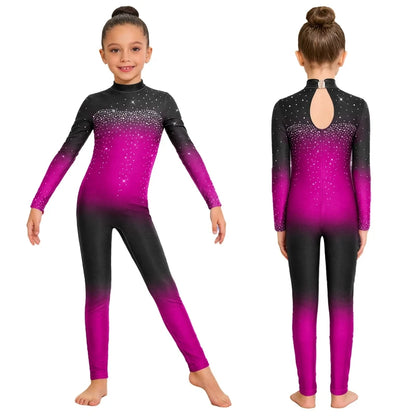 Comet Trail dance unitard in Hot Pink – black to hot pink ombré with sparkle