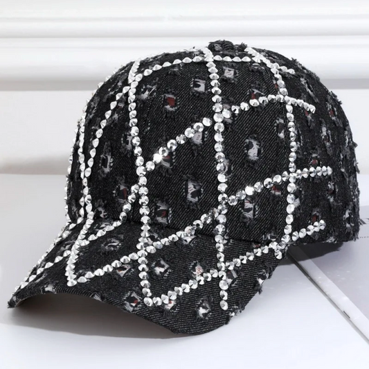 Distressed Denim Bling Cap