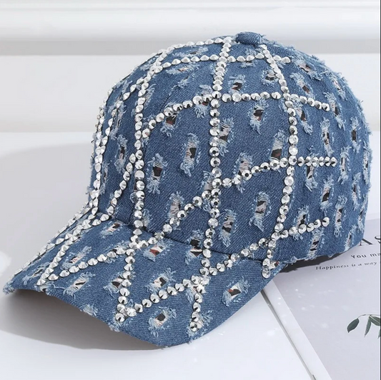Distressed Denim Bling Cap